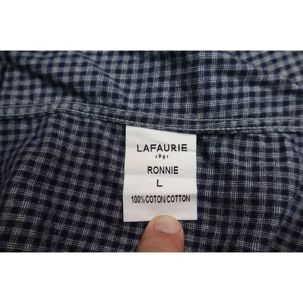 Lafaurie Mens Shirt Button Front Long Sleeve Blue Check Size L Cotton Ronnie - Picture 5 of 6
